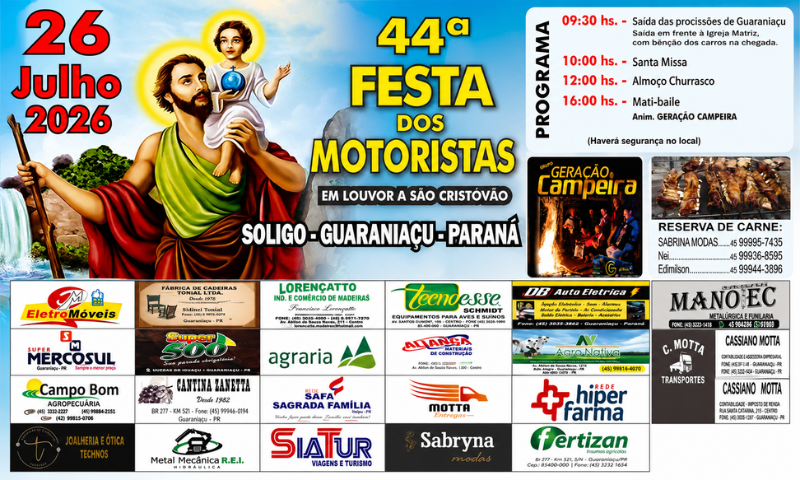 Com bênção de veículos e mati-baile, Comunidade do Soligo promove a 44ª Festa dos Motoristas em Guaraniaçu