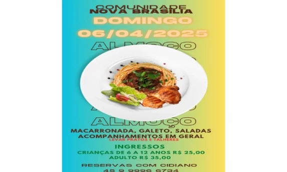 Comunidade Nova Brasília promove almoço especial neste Domingo (6).