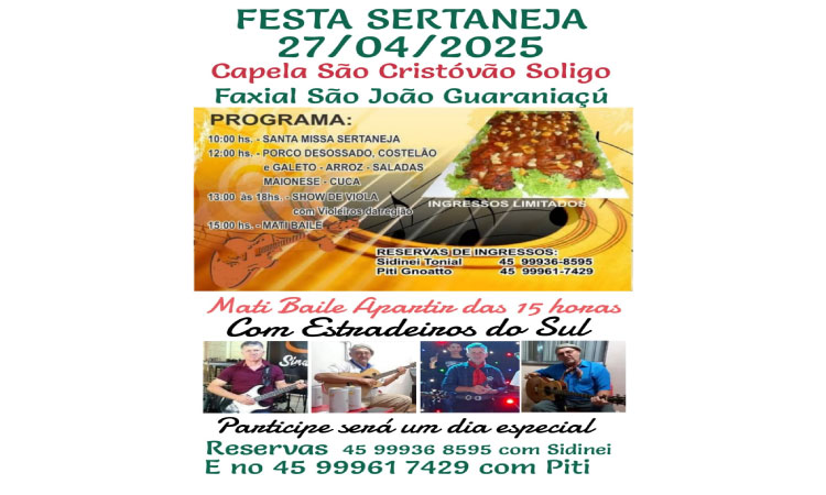 Comunidade São Cristóvão promove Festa Sertaneja e Caminhada; Diversão, Fé e Tradição.