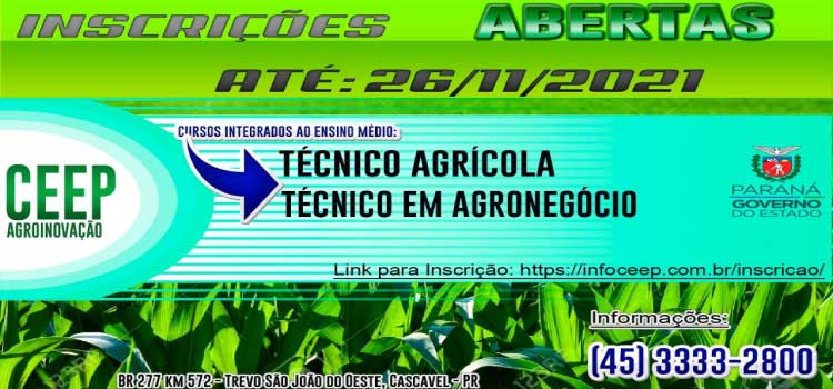 EDUCAÇÃO: Inscrições para os cursos do Primeiro Colégio Agrícola de Cascavel vão até 26 de novembro