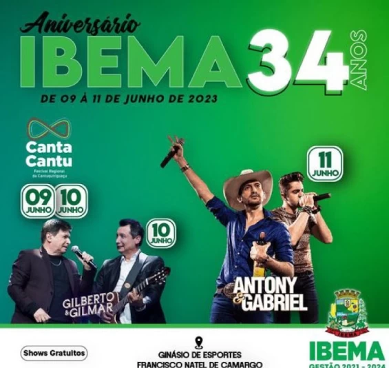 Festividades em comemoração ao 34º aniversário de Ibema, serão realizadas nos dias 9, 10 e 11 de junho.