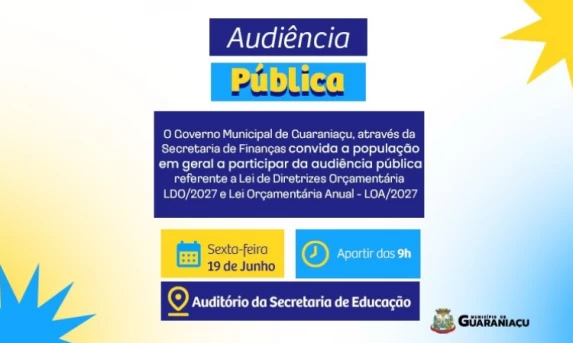 Guaraniaçu convoca população para audiência pública sobre orçamento de 2027