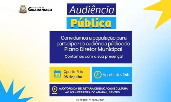 Guaraniaçu convoca população para audiência pública sobre revisão do Plano Diretor Municipal