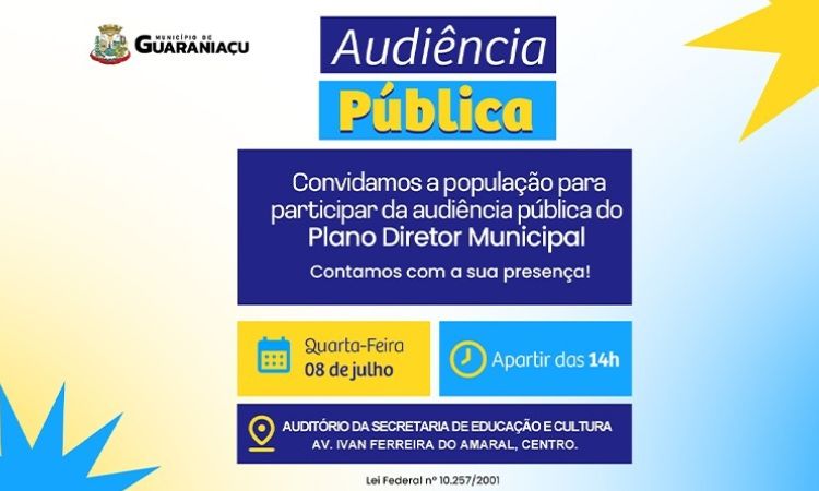Guaraniaçu convoca população para audiência pública sobre revisão do Plano Diretor Municipal