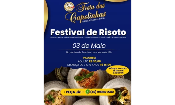 GUARANIAÇU: Festival de Risoto abre a programação gastronômica da 57ª Festa das Capelinhas neste Sábado (03).