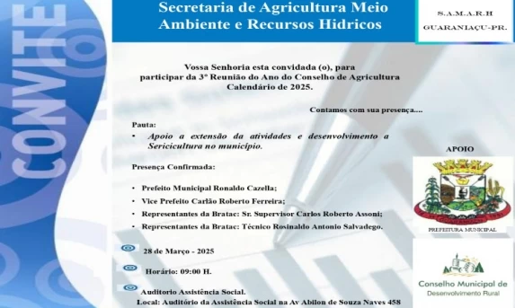 GUARANIAÇU: Nesta Sexta-Feira acontece a 3ª reunião do Conselho de Agricultura.