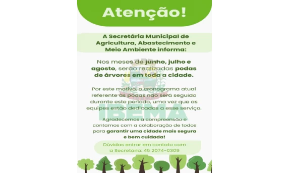 IBEMA: Secretaria de Agricultura realiza podas de árvores em toda a cidade durante os meses de inverno.