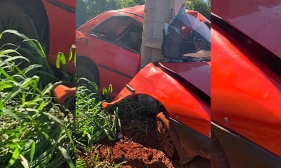 Morador de Guaraniaçu morre após carro colidir contra poste em Itaipulândia