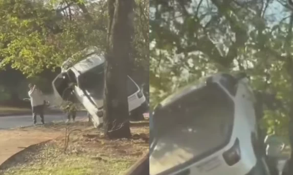 Picape sai da pista e fica destruída ao 
