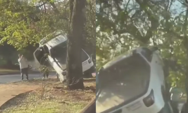 Picape sai da pista e fica destruída ao 