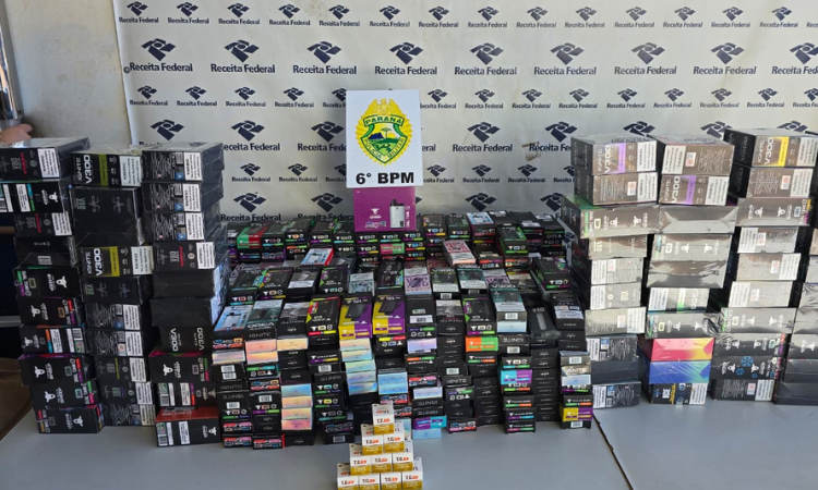 PMPR apreende quase mil cigarros eletrônicos e medicamentos em transportadora de Cascavel