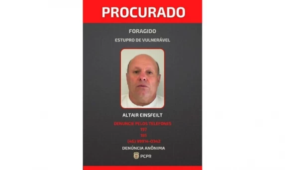 Polícia Civil divulga foto de foragido por estupro de vulnerável em Quedas do Iguaçu.