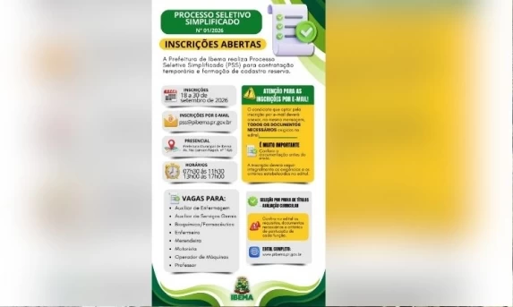 Prefeitura de Ibema abre Processo Seletivo Simplificado para diversas cargos