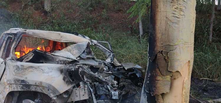 TRÂNSITO: Após saída de pista, carro atinge árvore e pega fogo na PR-486.